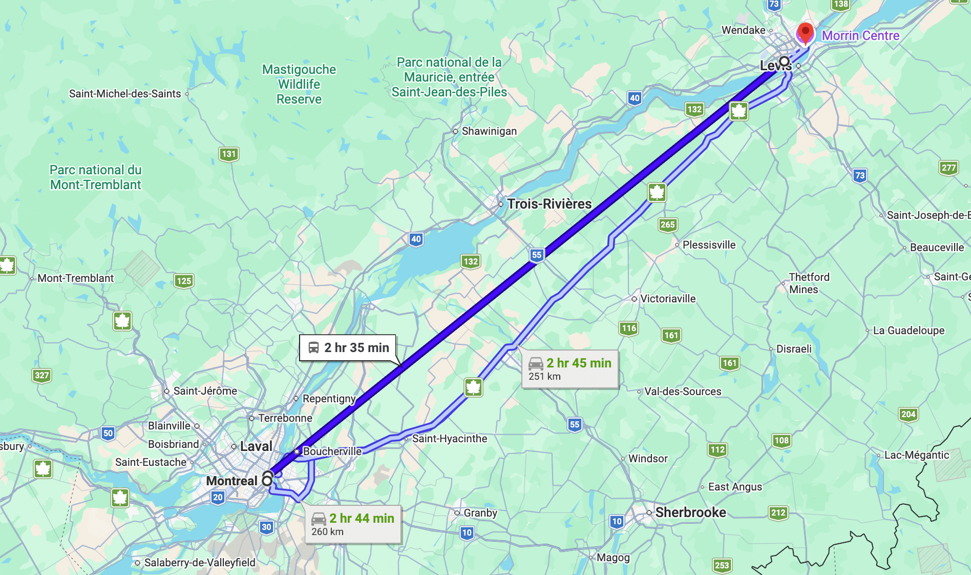 how far is quebec city from montreal