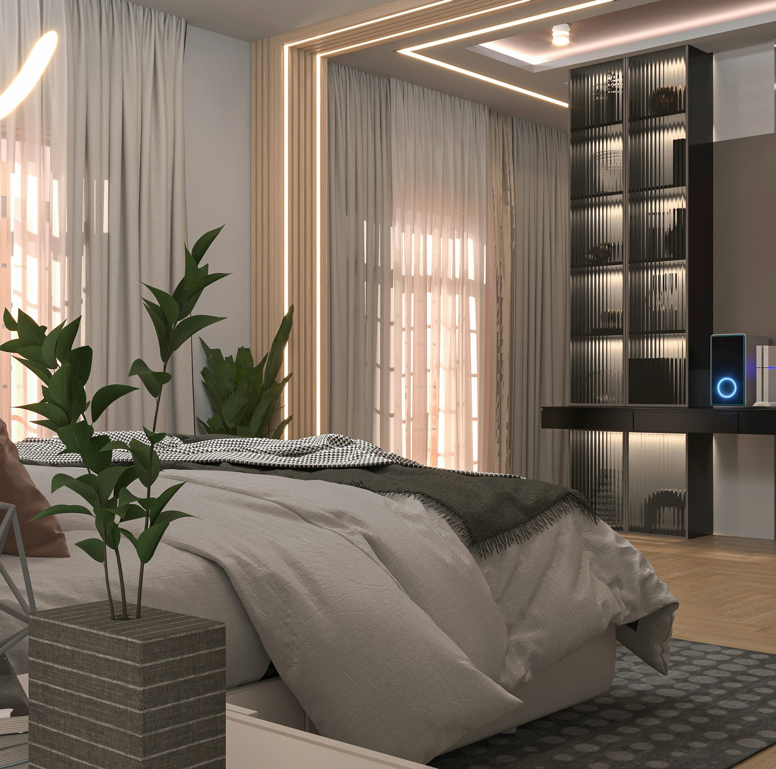 a bed in a room
